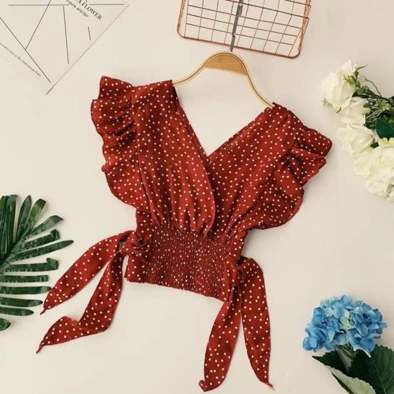 Korean Lifestyle - Polka Dot Printing Chiffon Lace Up