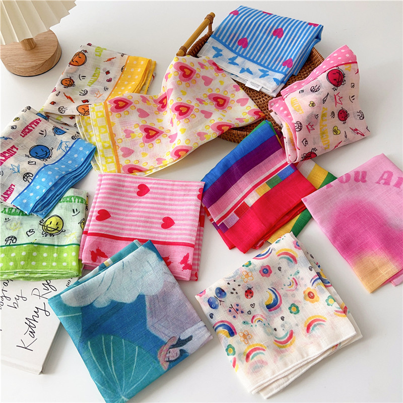Korean Lifestyle - 55cm Square Scarves Cotton Linen Bright