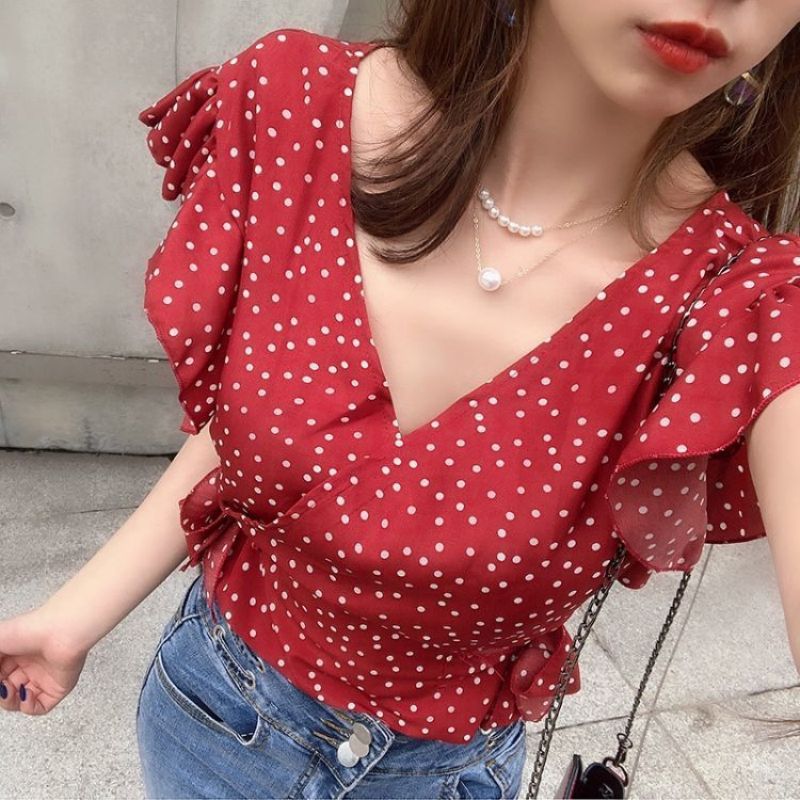 Polka Dot Printing Chiffon Lac - Korean Lifestyle のレビューと価格