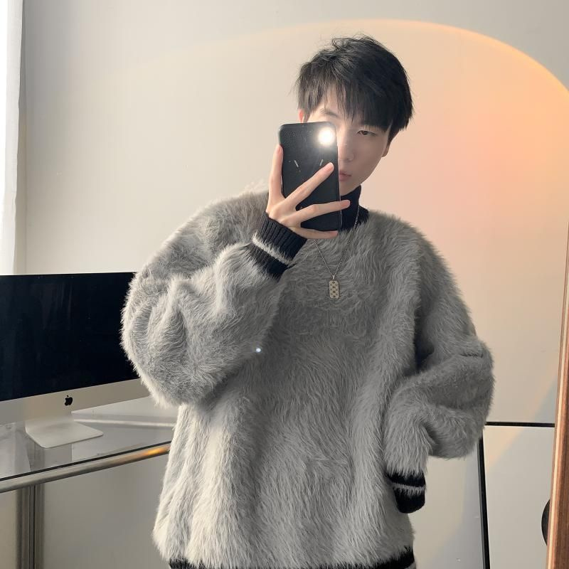 Fur Collar Pullovers Estampado - Korean Men Lifestyle のレビューと価格