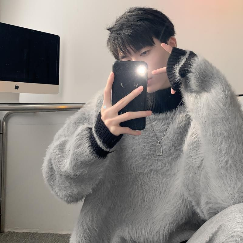 Fur Collar Pullovers Estampado - Korean Men Lifestyle のレビューと価格